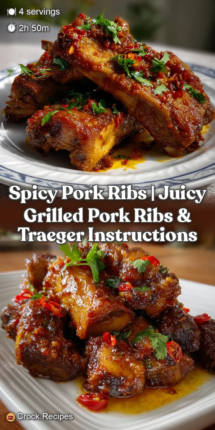 Close-up of fall-off-the-bone ribs with a deep red hue, showcasing the tender, juicy texture and intense flavors ready to ...