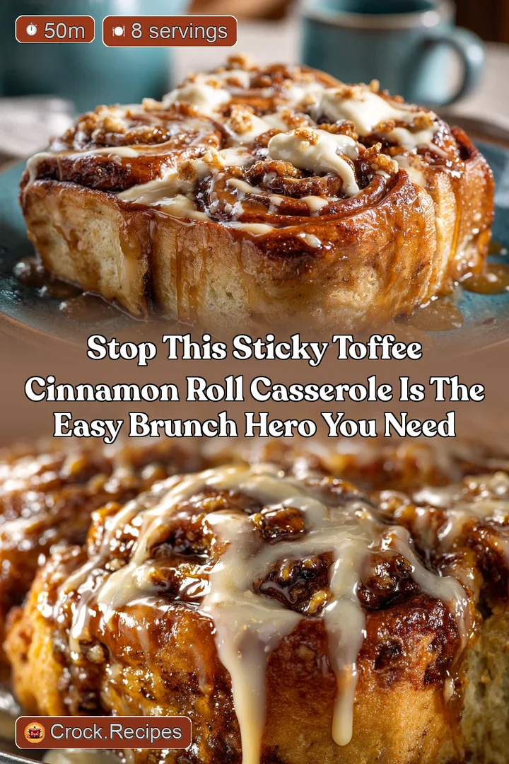 Stop This Sticky Toffee Cinnamon Roll Casserole is the easy brunch hero you need