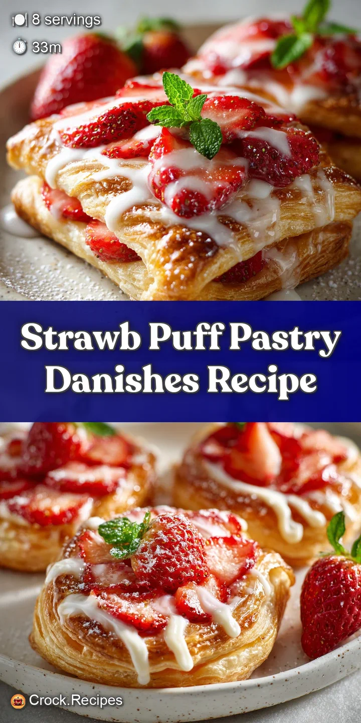 Close-up of a strawberry danish. See flaky layers, creamy filling, and glistening red berries. Inviting and delicious pastry.