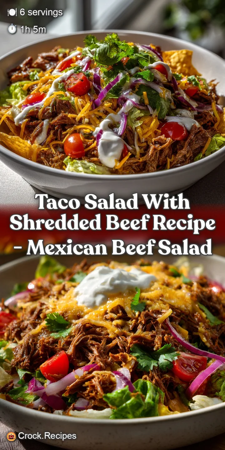Appetizing close-up of a taco salad, showcasing the texture of seasoned beef, vibrant tomatoes, fresh lettuce, and a sprin...