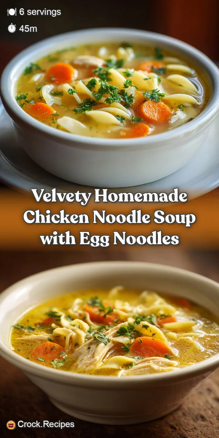 Close-up of hearty chicken noodle soup. Swirls of steam rise from the yellow broth, highlighting chunks of chicken and col...