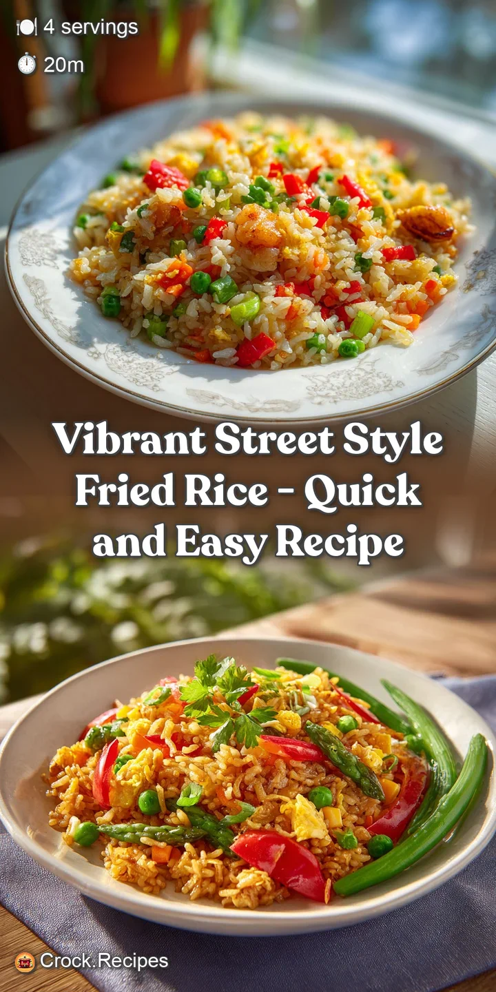Close-up of steaming, glossy fried rice speckled with colorful vegetables and savory protein, looking delicious.