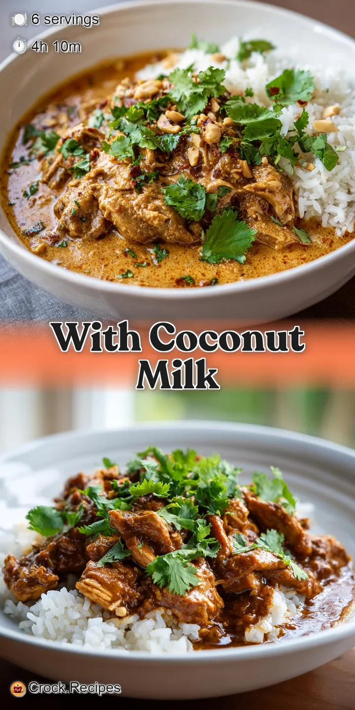 Close-up capturing the glistening surface of the savory peanut sauce clinging to the tender chicken, highlighting the dish...