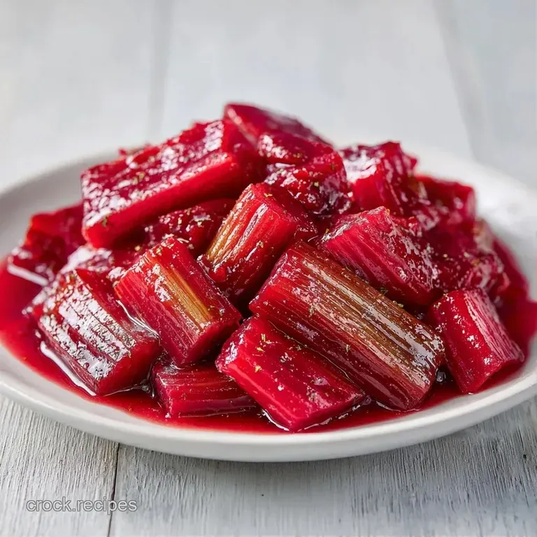 Vibrant red fruit compote drizzled over a dollop of thick cream in a glass coupe, garnished with a mint leaf.