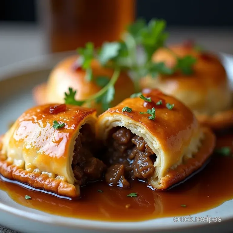 Alehouse Beef Onion Pockets Rich Flaky Pastries with a Dark Beer Gravy