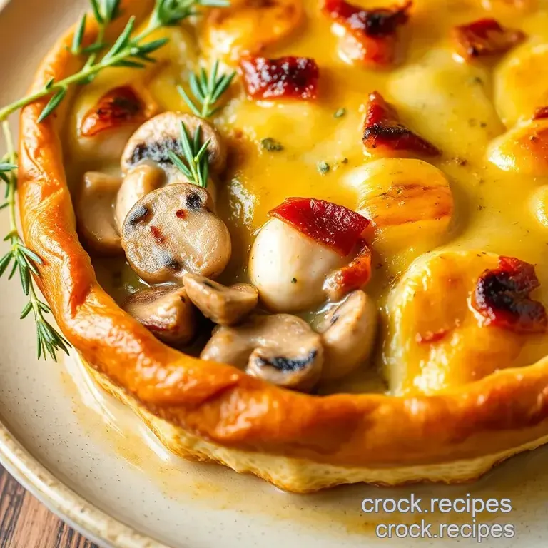 Baked Chicken Puff Pie with Creamy Mushrooms presentation