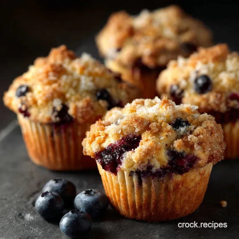 Blueberry Crumble Muffins: Tall Buttery Bakery-Style Streusel Tops presentation