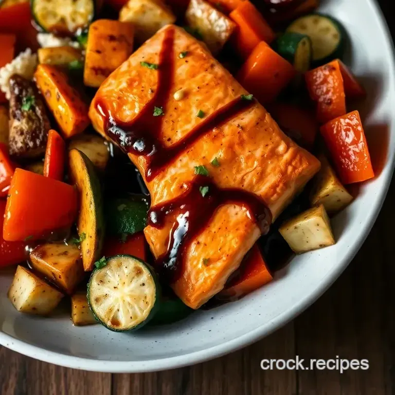 Balsamic-Glazed Salmon with Roasted Vegetables presentation