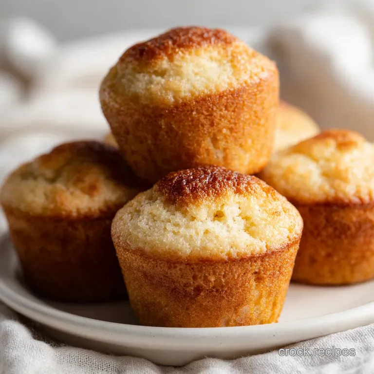 A stack of warm muffins on a white ceramic plate with a melting pat of salted butter and a soft linen napkin.
