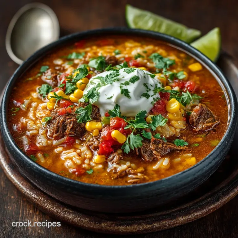 The Ultimate OnePot Beefy Mexican Rice Soup presentation