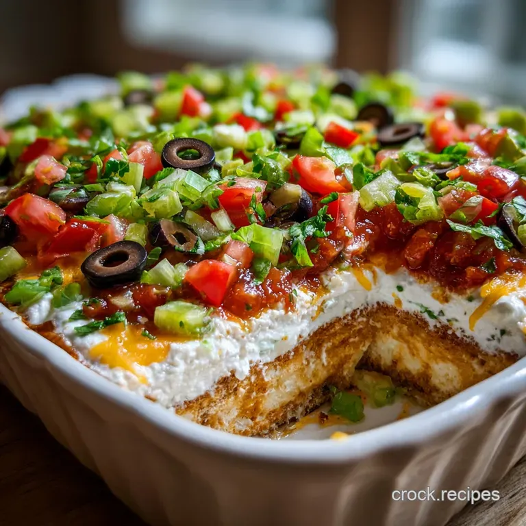 Individual glass bowl filled with vibrant 7-layer dip. Topped with cilantro, served with crispy tortilla chips for dipping.