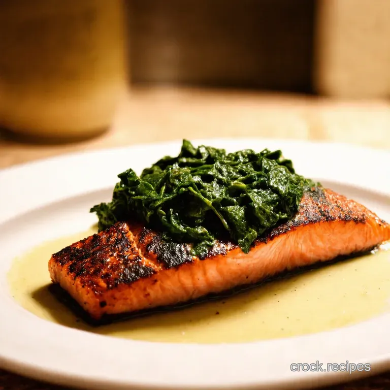 Blackened Salmon with a Creamy Spinach Parmesan Surprise presentation