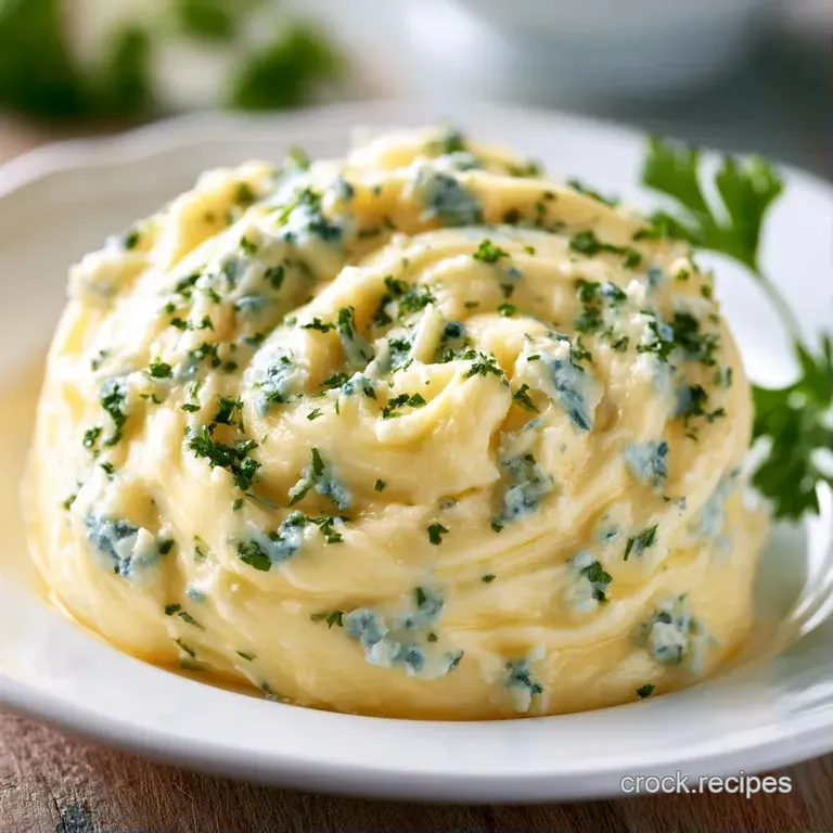 Medium-rare beef on a minimalist white plate topped with a swirl of creamy, herb-flecked butter and a fresh rosemary sprig.