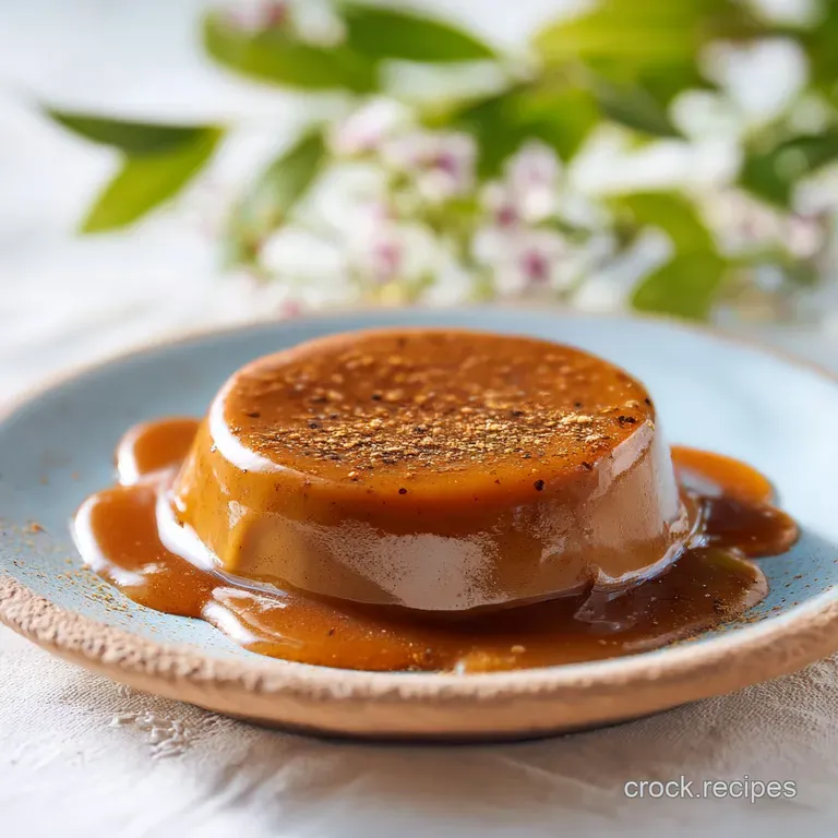 Smooth, flowing caramel sauce poured over a slice of cheesecake, creating delicate drips.