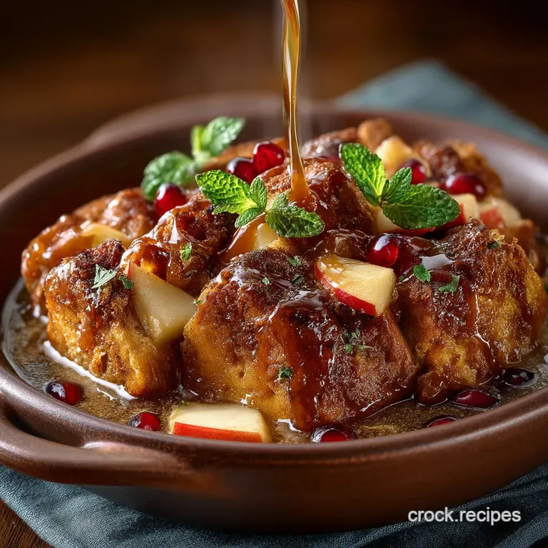 Sticky Toffee Apple Bread Pudding with Homemade Salted Caramel Drizzle presentation