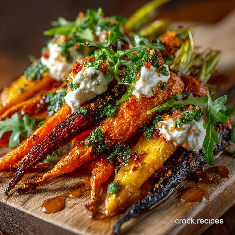 Carrot Karma Roasted Roots with Whipped Ricotta Hot Honey Hug presentation