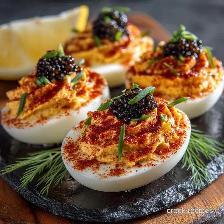 The Gentrys Garnish Silky Deviled Eggs Crowned with Luxurious Caviar presentation