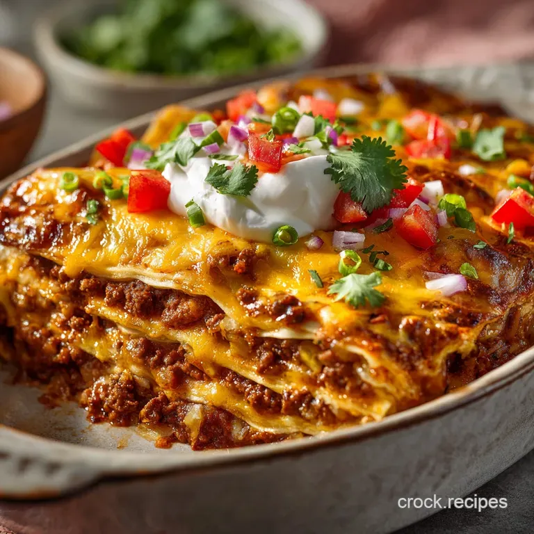 The Ultimate Fiesta Bake Cheesy Taco Lasagna presentation