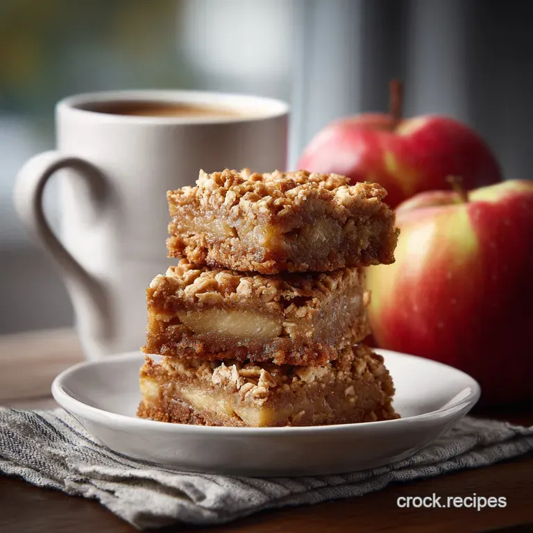 Stacked apple cinnamon bars on parchment, dusted with powdered sugar. A comforting, textured breakfast treat with visible ...