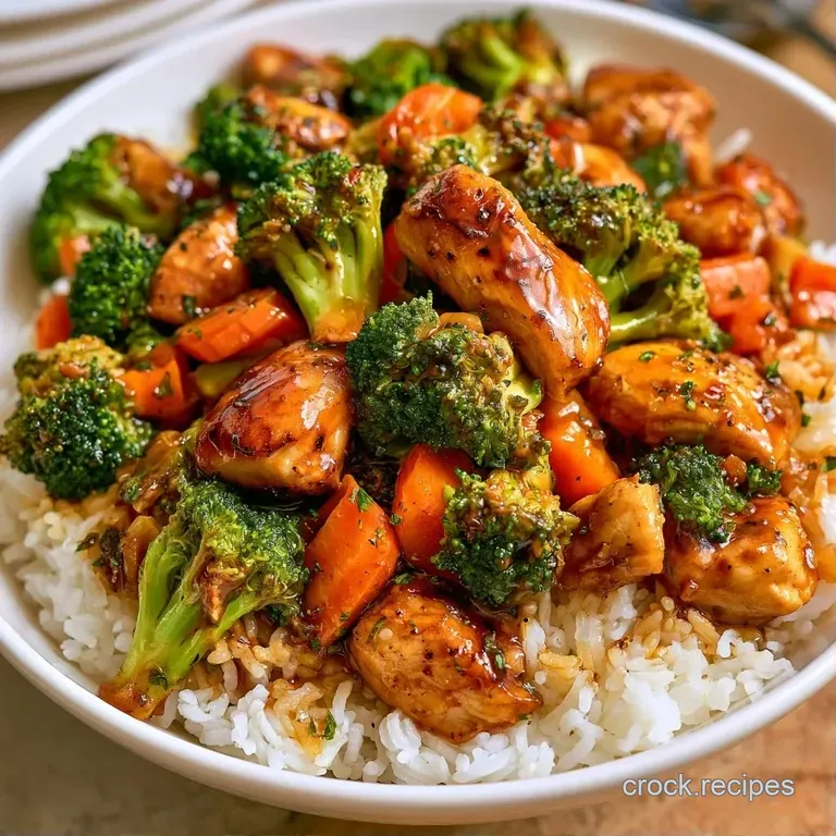 Vibrant stir-fry vegetables and tender protein over steamed rice in a matte black bowl on a wooden dining table.