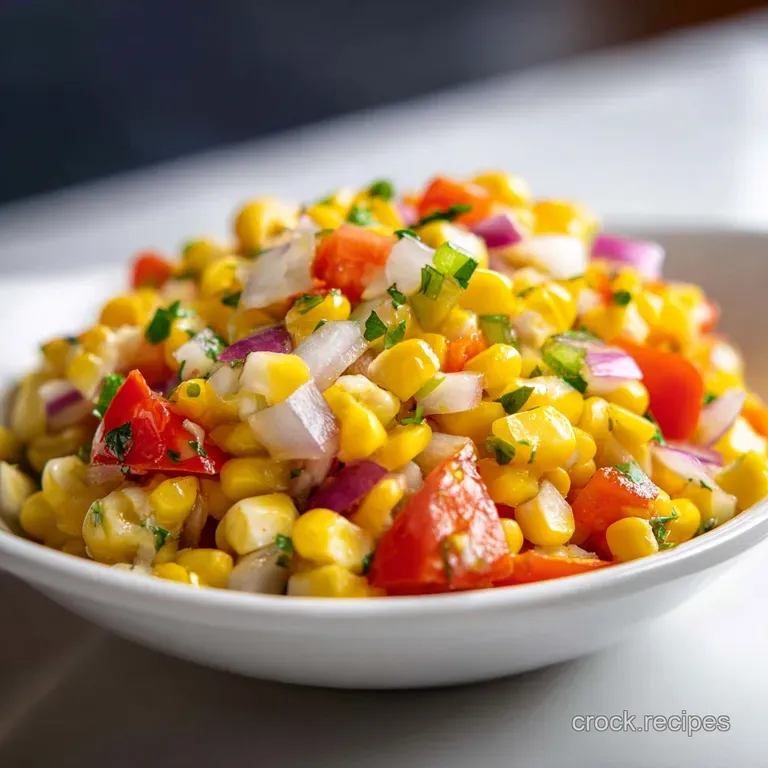 A rustic ceramic bowl overflowing with chunky chipotle corn salsa, perfect for dipping.