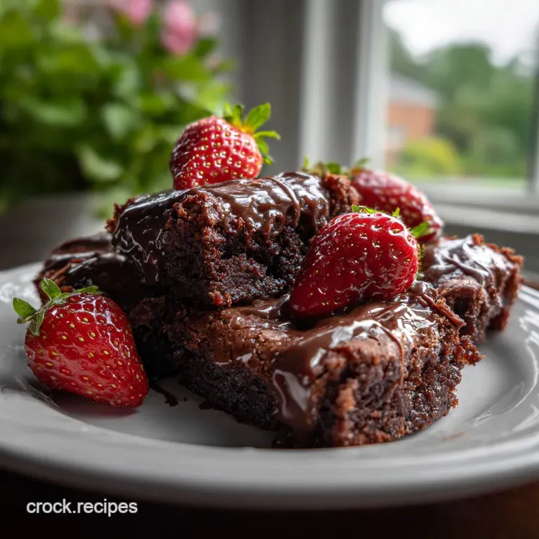 Velvety Chocolate Covered Strawberry Brownies presentation