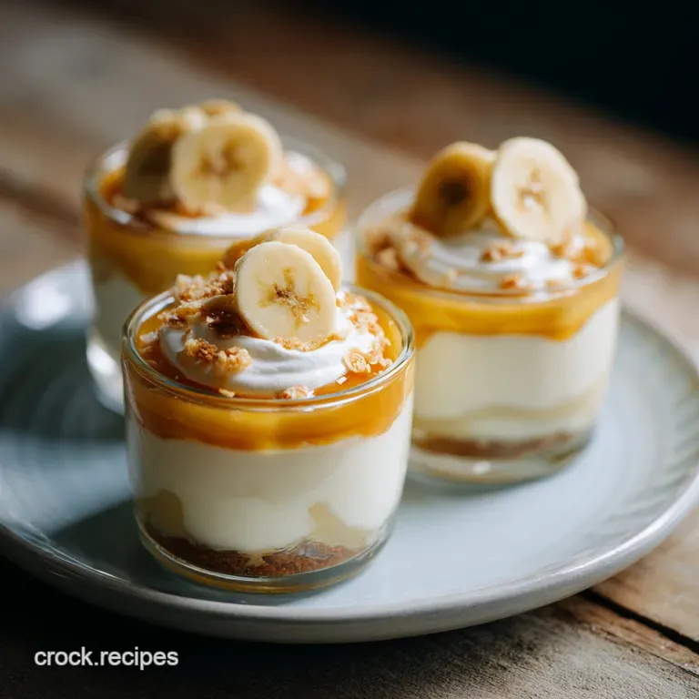 Individual glass dish of banana pudding: layers of vanilla custard, sliced bananas, and vanilla wafers topped with whipped...