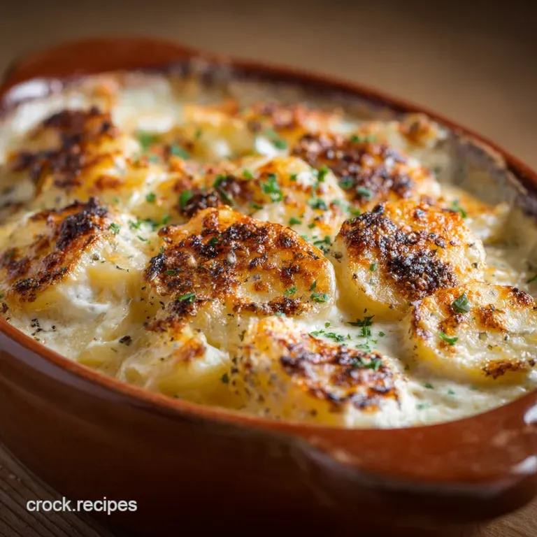 The Queens Spuds Classic Gruy&egrave;re and Cheddar Au Gratin Potatoes presentation