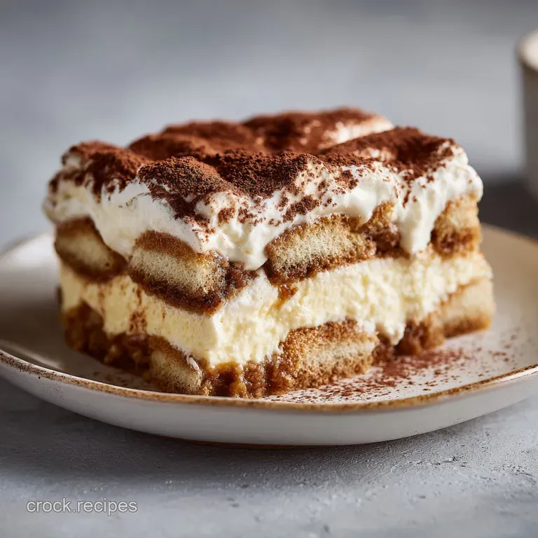 An elegant slice of tiramisu with delicate cocoa dusting, revealing soft, creamy layers.