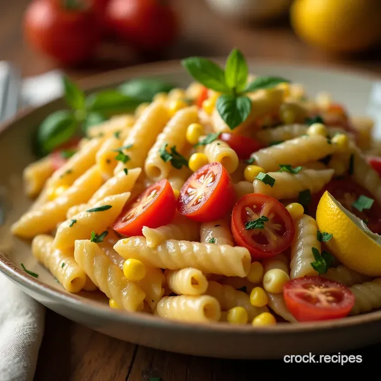 Sunshine State Pasta Salad Sweet Corn Ripe Tomato Zesty Lemon Dressing presentation