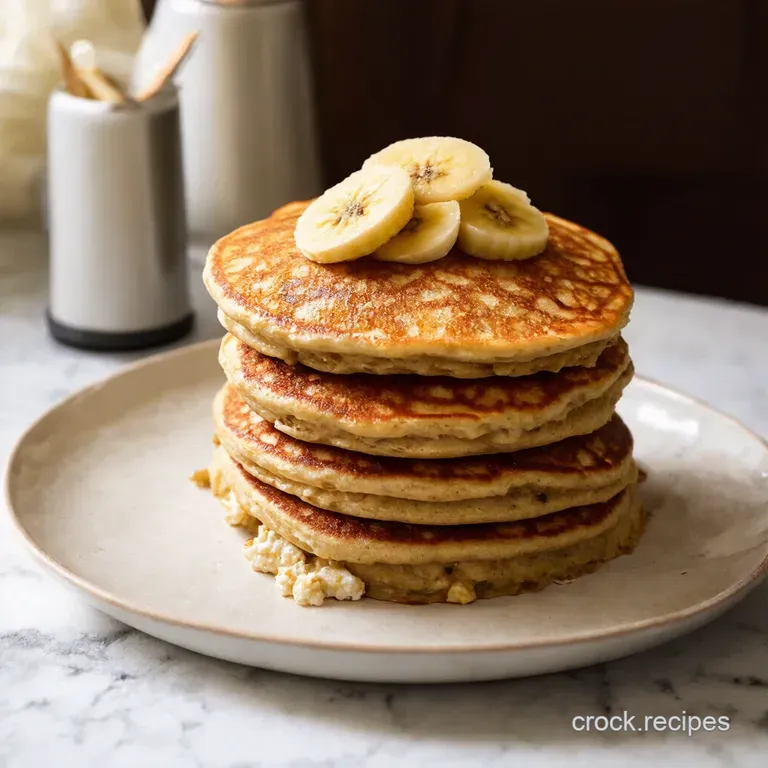 Cottage Cheese Banana Oatmeal Protein Pancakes the Banger Breakfast Stack presentation