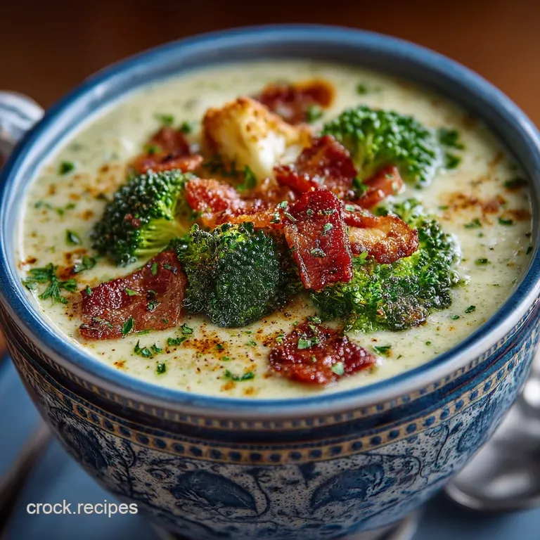 The Ultimate Smoked Cheddar Broccoli and Cauliflower Comfort Soup presentation