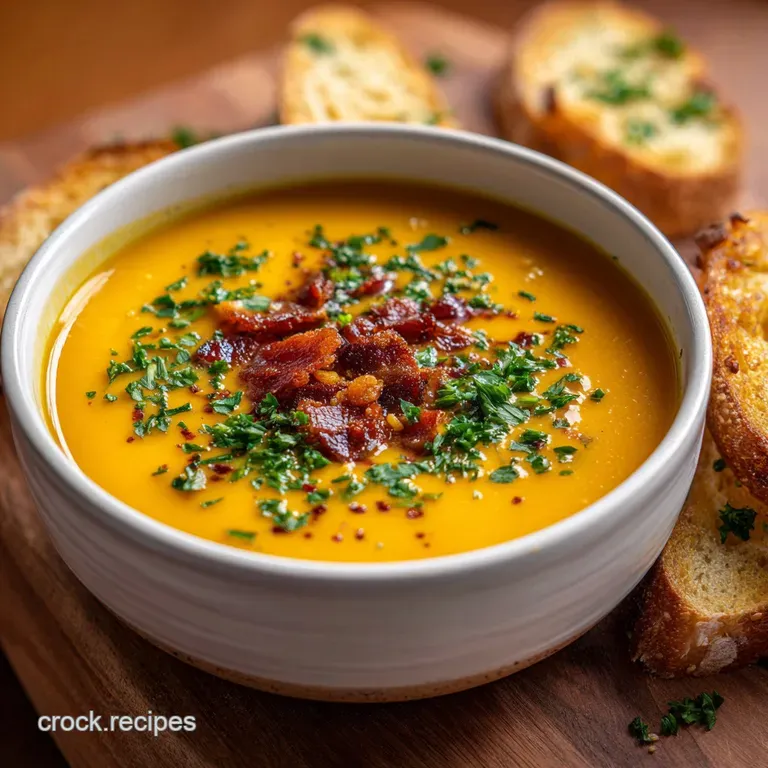 Creamy Roasted Butternut Squash & Potato Soup with Bacon and Garlic