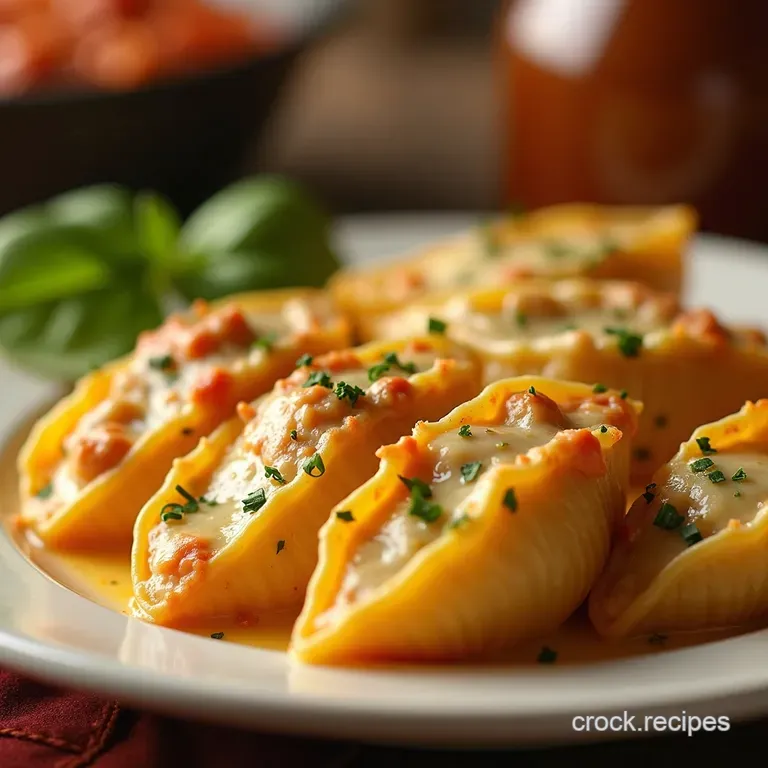 Creamy Chicken Threecheese Stuffed Shells presentation