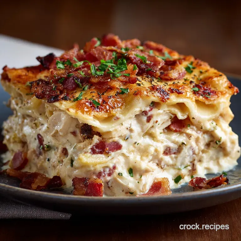 The Ultimate Cheesy Bacon Ranch Lasagna Aka Crack Chicken Lasagna presentation