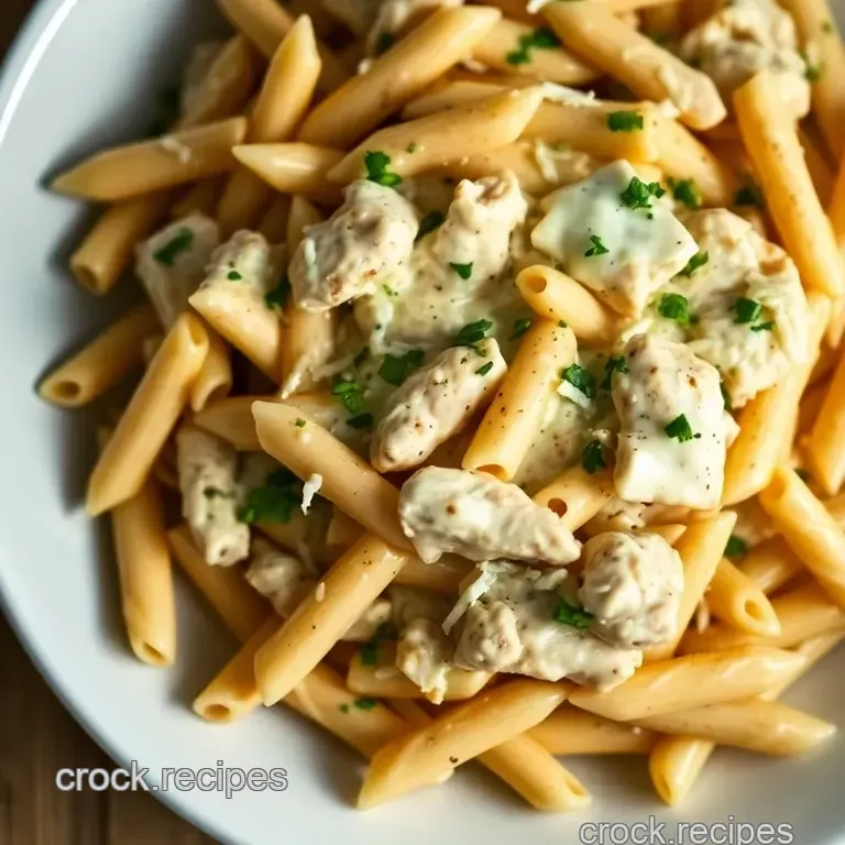 Creamy Crack Chicken Penne Pasta presentation