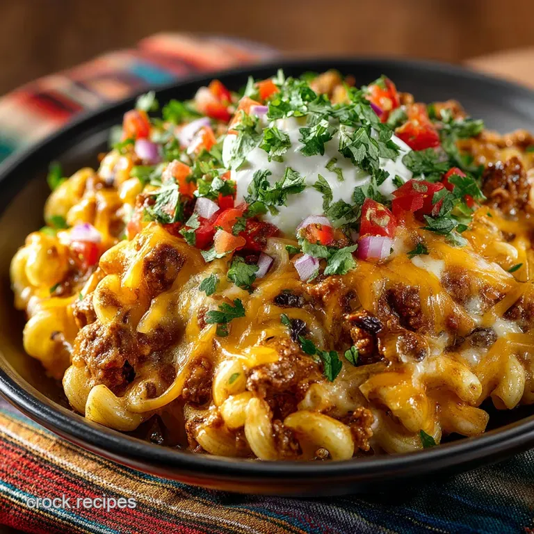 The Slowmo Fiesta Cheesy Crock Pot Taco Mac Casserole presentation