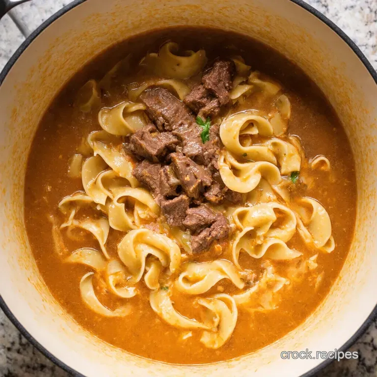 Creamy Onepot Beef Stroganoff Soup presentation