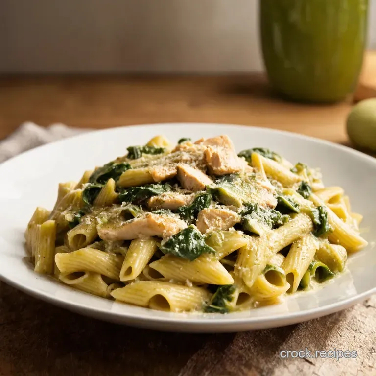 Creamy Spinach Artichoke Chicken Pasta presentation