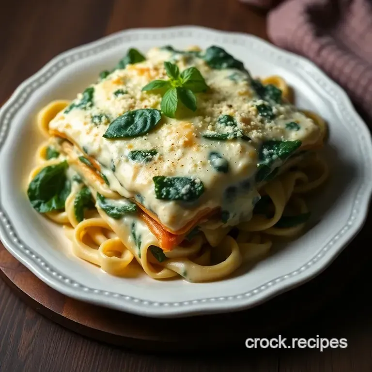 Creamy Spinach Lasagna with Ricotta and Mozzarella presentation