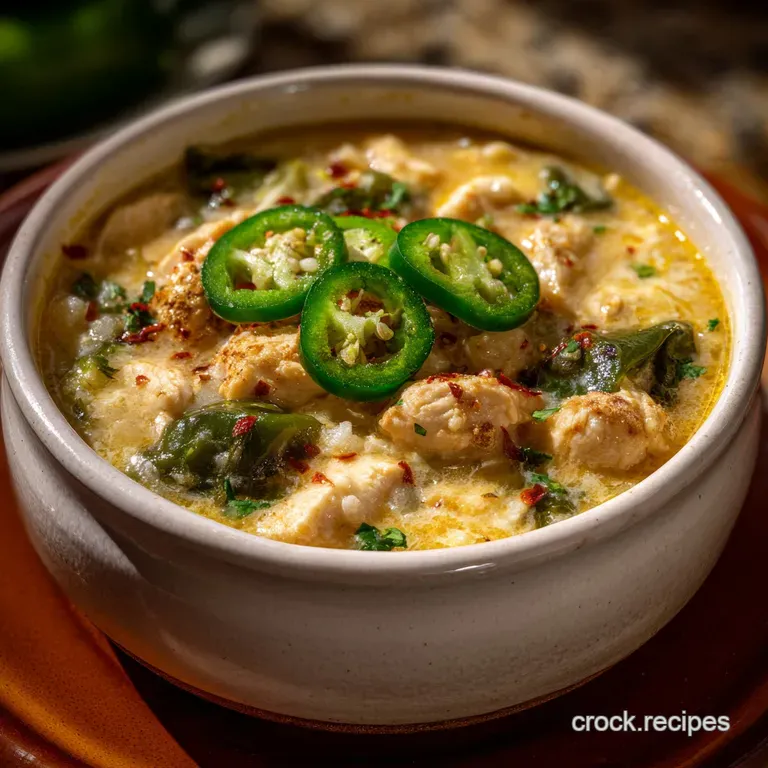 White Chicken Chili with Roasted Poblano Peppers presentation