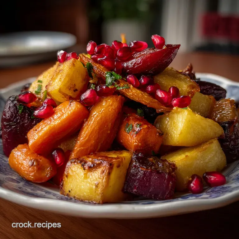 Roasted Root Vegetables with Pomegranate Seeds presentation