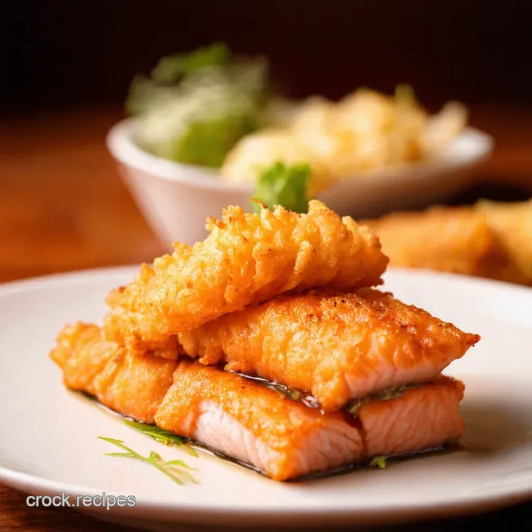 Crispy Salmon Tempura with Zesty Dipping Sauce presentation
