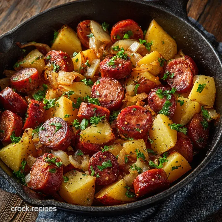 The Get Stuck in Smoked Sausage Pepper and Crispy Potato Skillet presentation