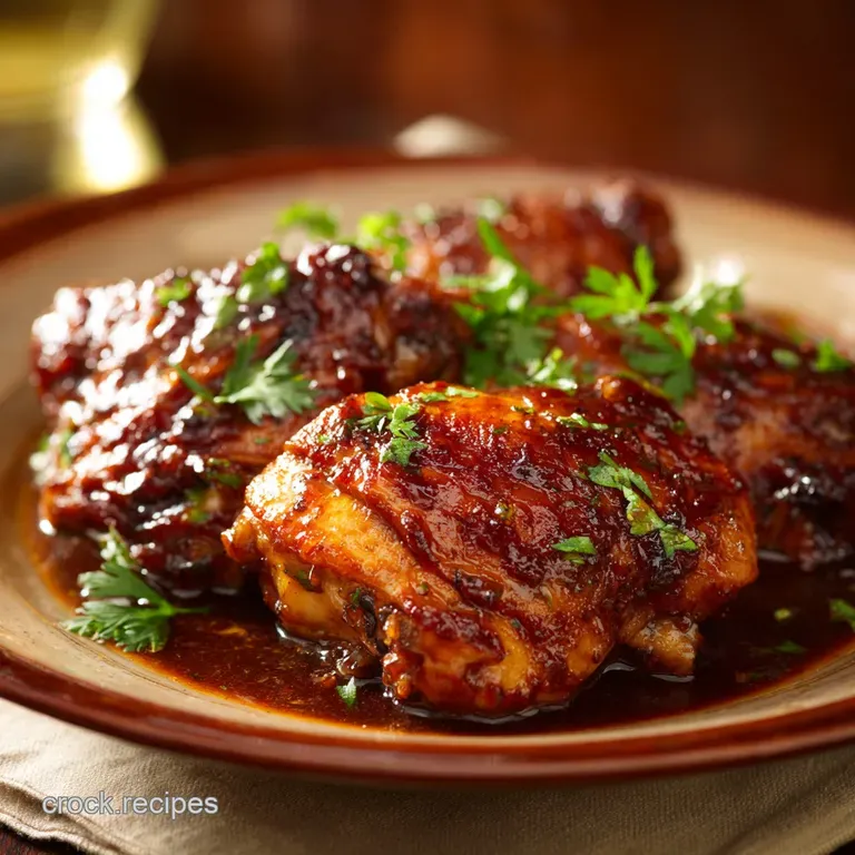 Crock Pot Bbq Chicken Sticky Slowcooker Pulled Thighs Effortless Feast presentation