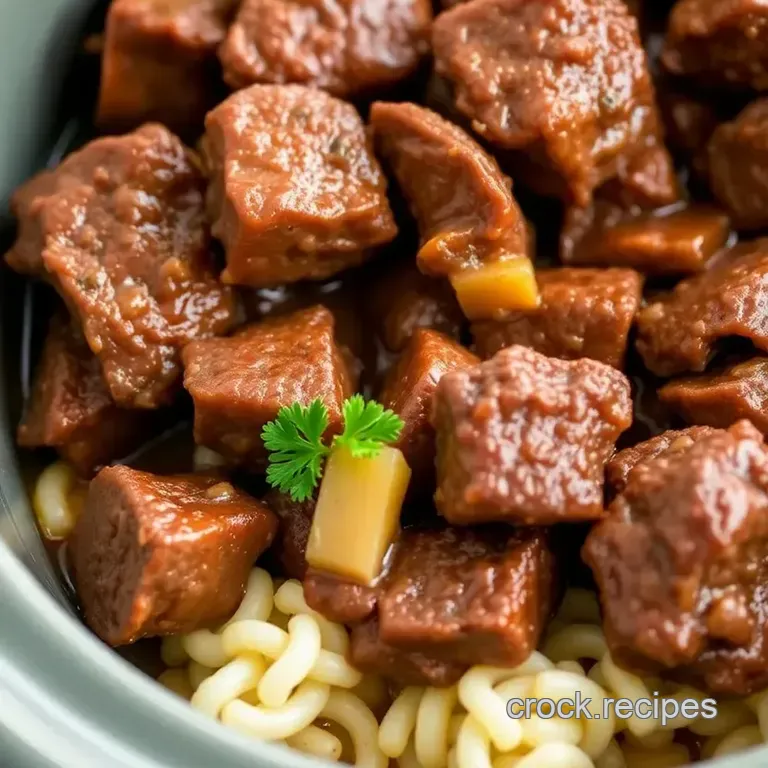 Beef Tips and Gravy in a Crock Pot presentation