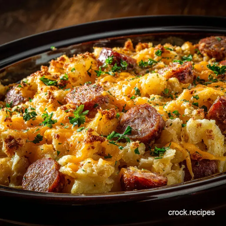 The Cheesy Slowcooker Sausage Spud Bake Proper Comfort Food Made Easy presentation