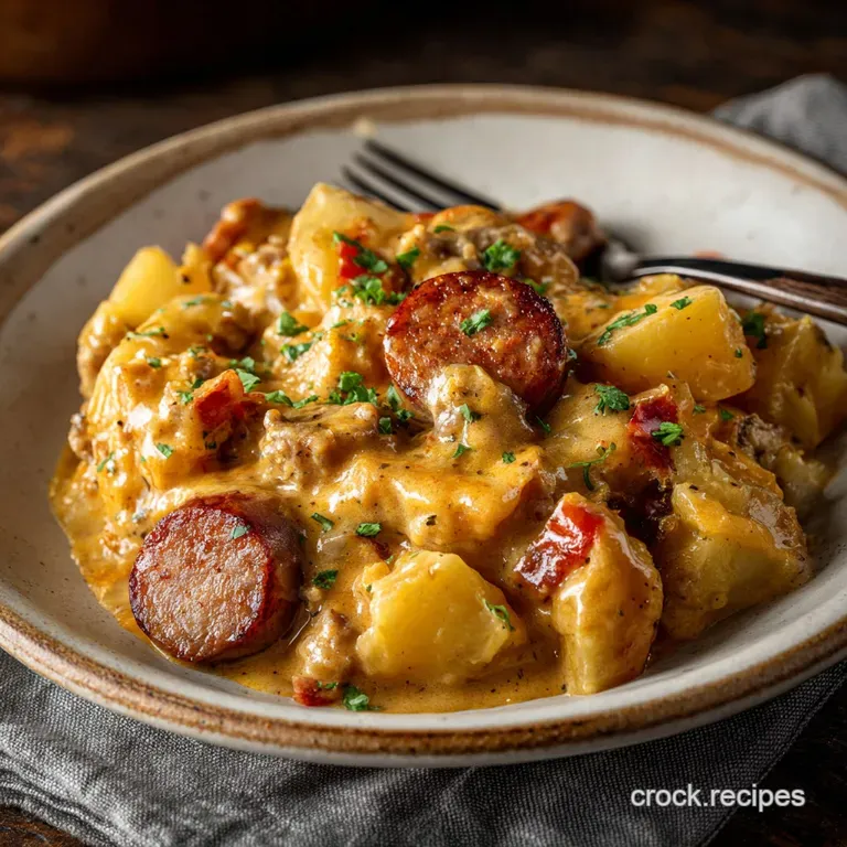 The Cheesy SlowCooker Sausage Spud Bake Proper Comfort Food Made Easy