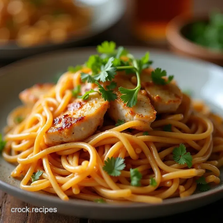Crockpot Honey Garlic Chicken Noodle Nirvana presentation