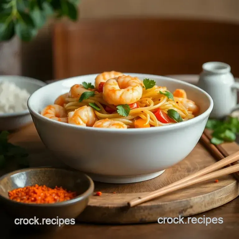 Stir-Fried Shrimp Singapore Noodles Delight presentation